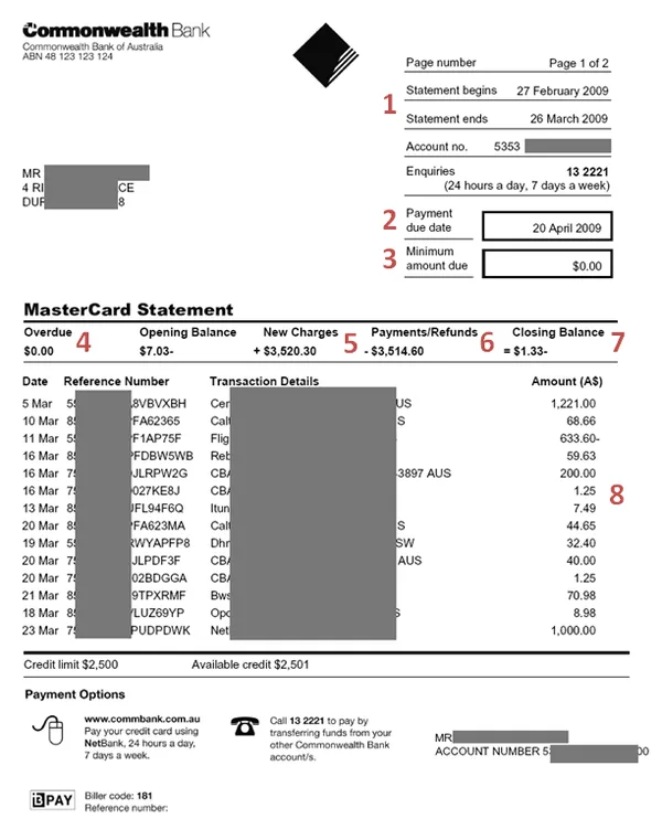 Credit card statement explained:10 key features | Finder
