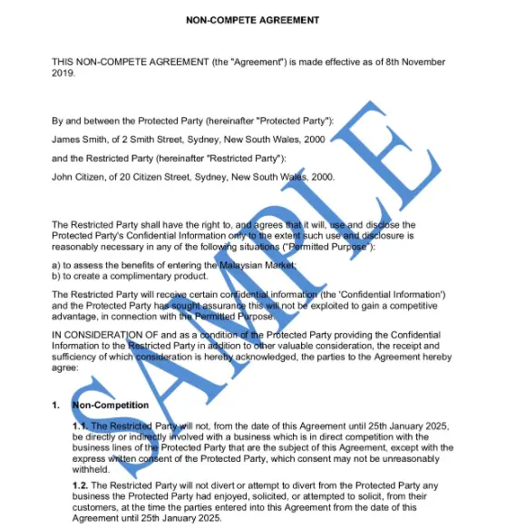 business templates noncompete agreement