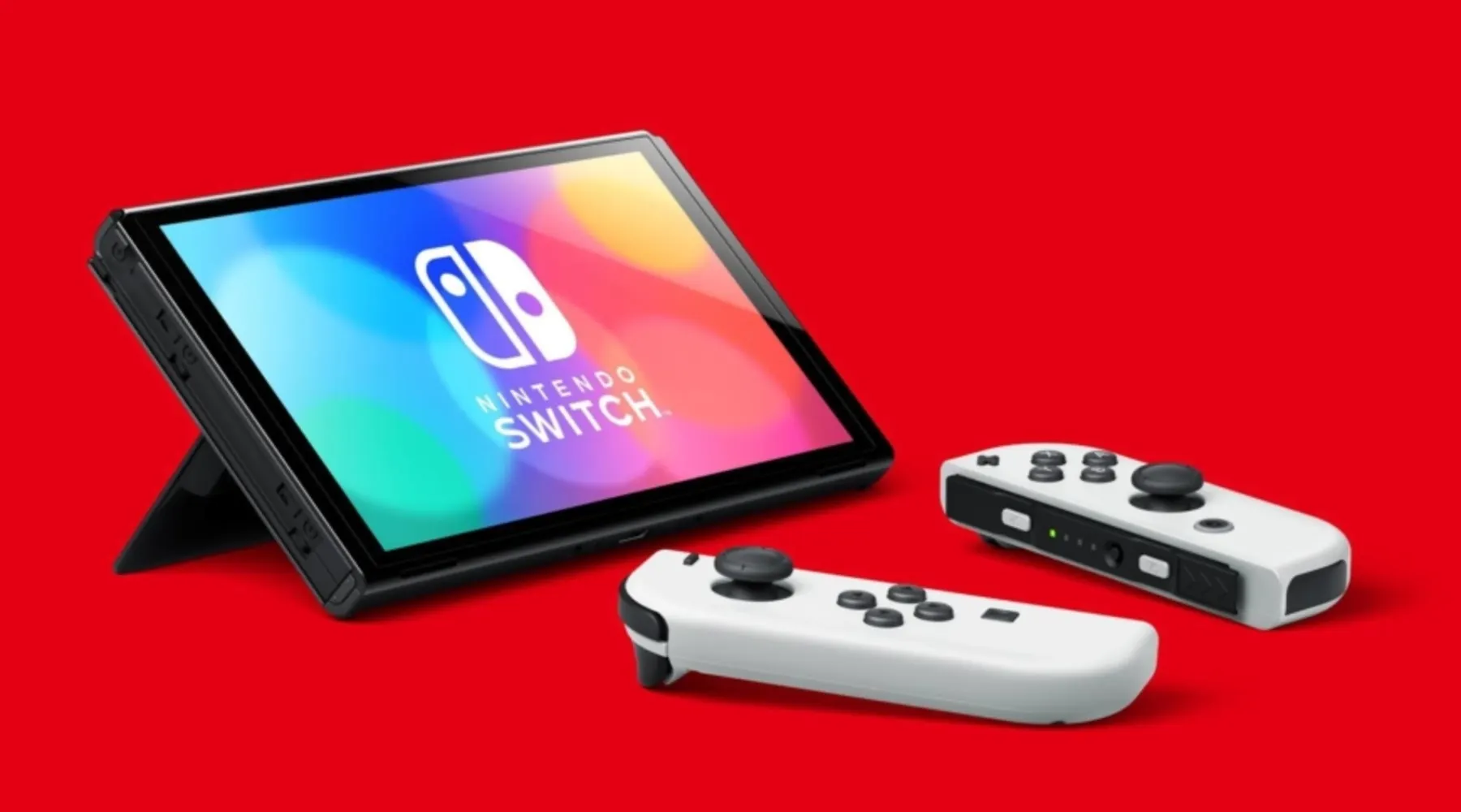 Nintendo Switch console on red background