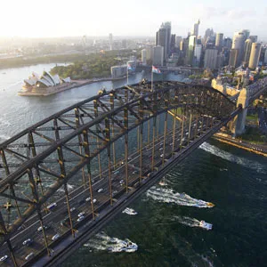 Vue aérienne du pont du port de Sydney, de l'opéra de Sydney et de la ville de Sydney en Australie