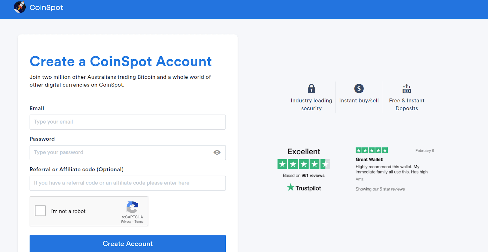 create an account on CoinSpot