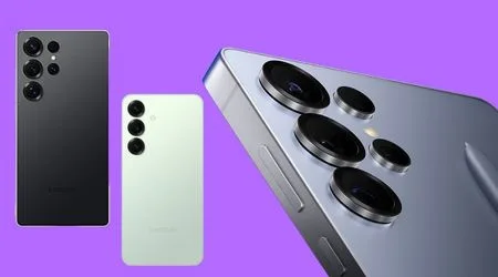 Pictures of the S25 Ultra and S25 base models set against a purple backdrop to hint at the upcoming S26 launch.