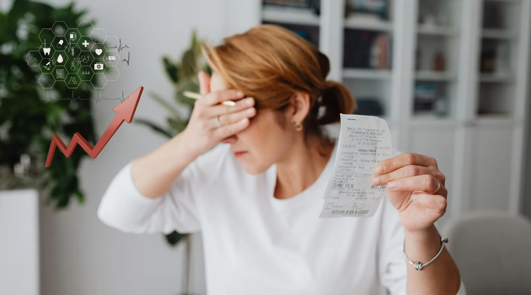 Stressed woman with receipt