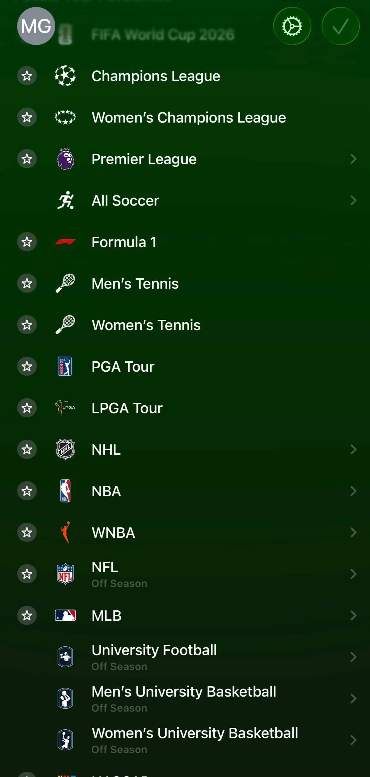 All the leagues and competitions you can view stats etc for on Apple Sports