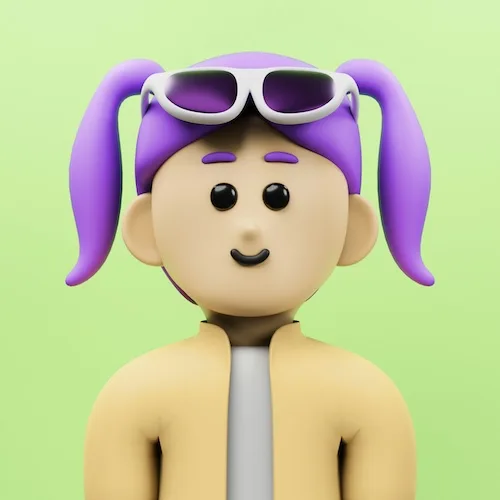 Cartoon girl with purple pigtails and white sunglasses