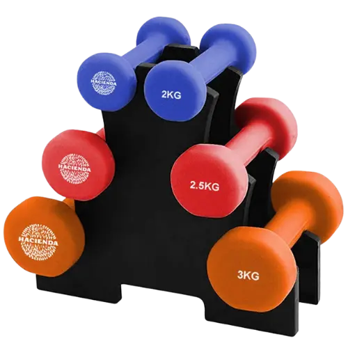Hacienda Cast-Iron Core and Neoprene 7-Piece 15kg Weighted Dumbbell Set