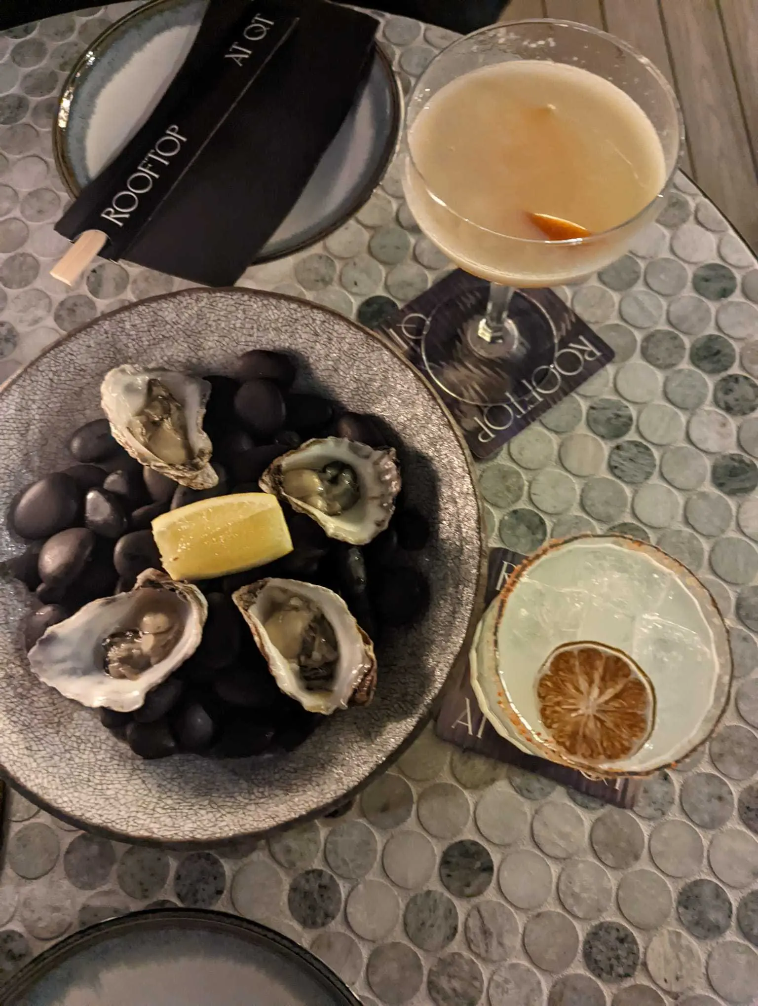 QT Newcastle bar snacks - oysters and cocktails. 